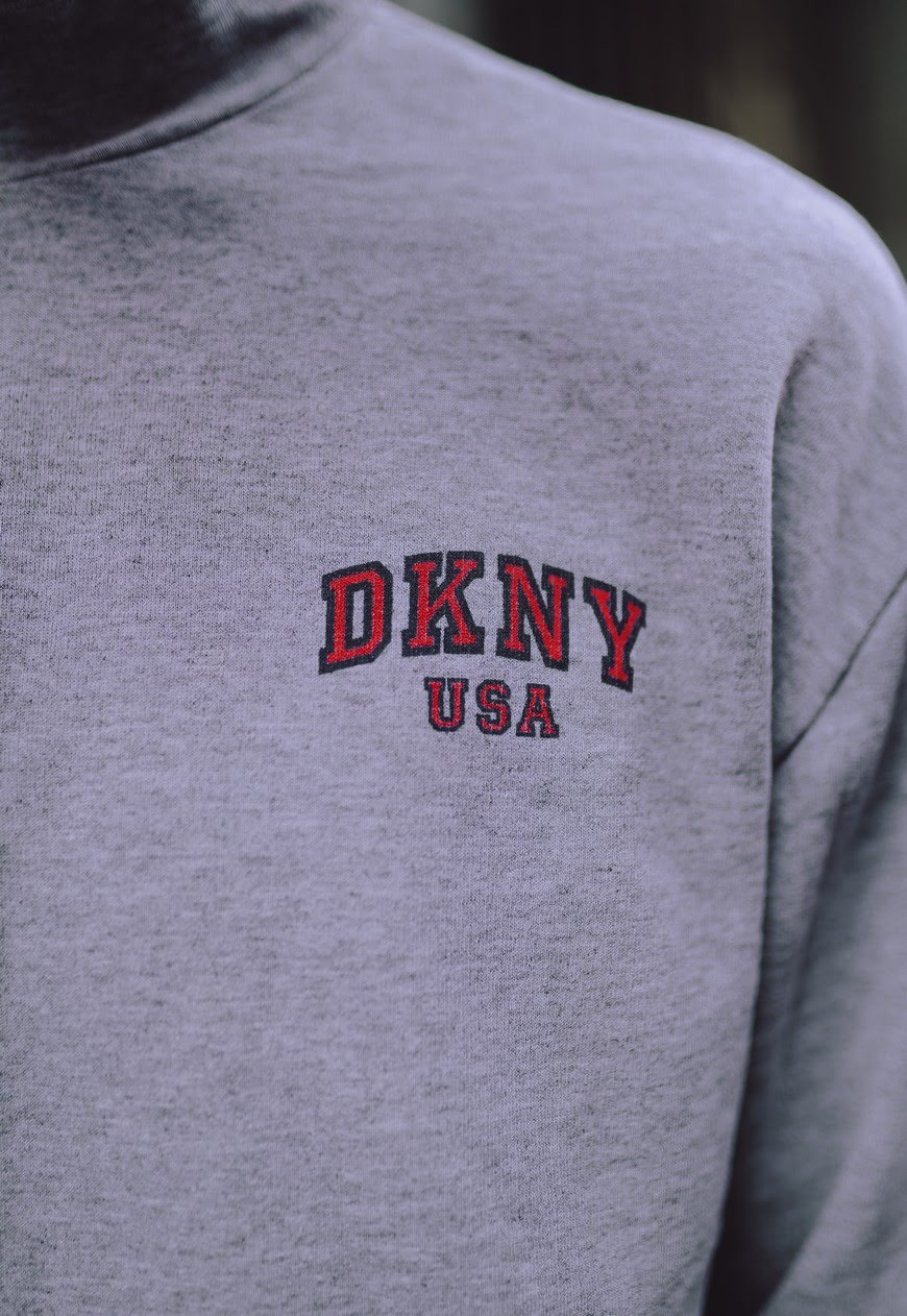 Vintage Grey DKNY USA Spell Out Half Zip Sweatshirt - Bless Up Vintage